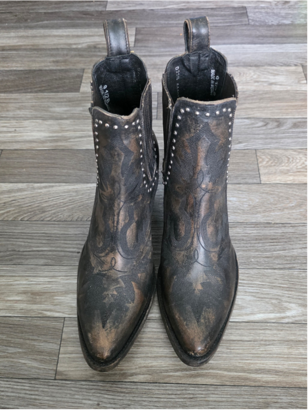 Women's Cavender's Ankle Boots Size 9.5 Black Brown Studded Western Booties